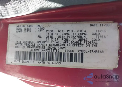 1994 Toyota Pickup 1/2 Ton Short Whlbase Stb z USA, uszkodzony, nr VIN 4TARN81AXRZ183782